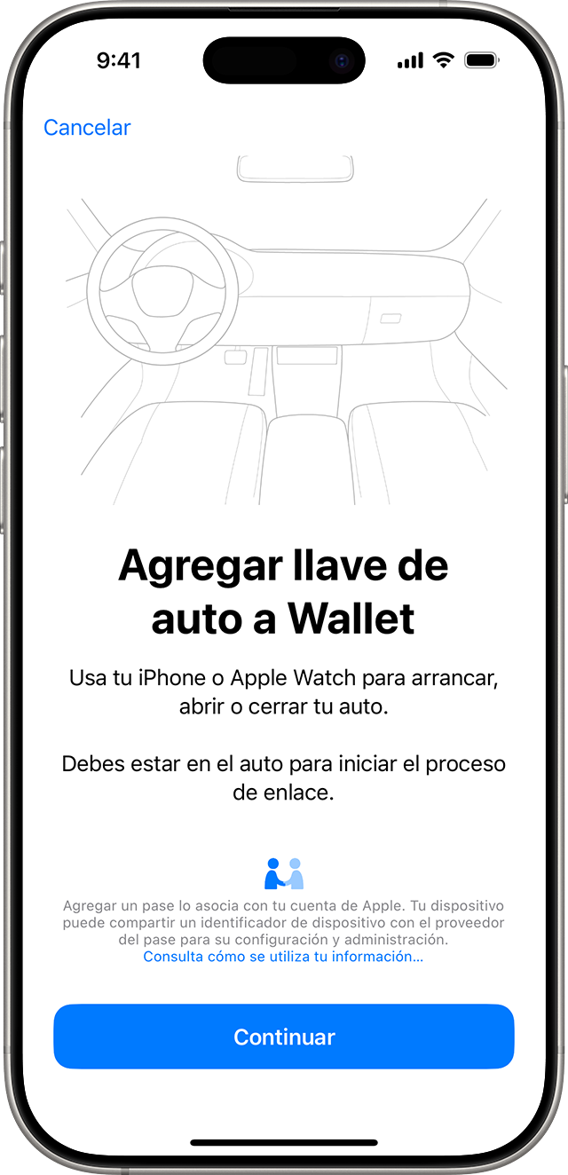 Enlace de la llave del auto en la app Wallet del iPhone.