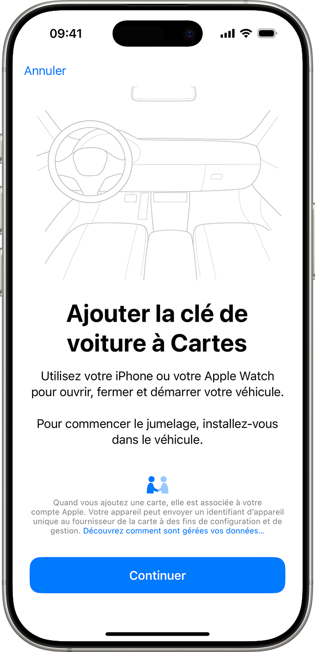 Jumelage de la clé de voiture dans l’app Cartes sur iPhone