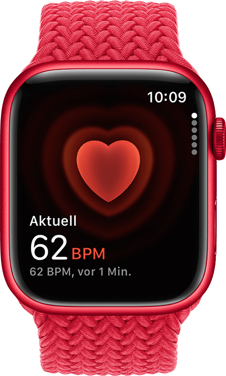 Eine Apple Watch, die eine Herzfrequenz von 54 Schlägen pro Minute anzeigt.
