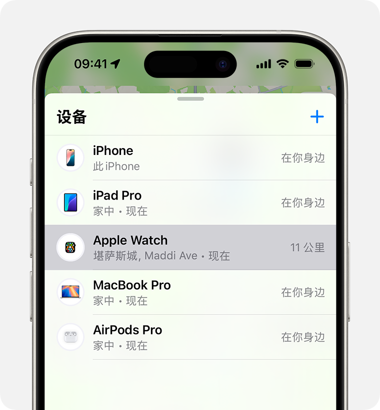 在“查找”中选择你的手表,为 Apple Watch 打开丢失模式。