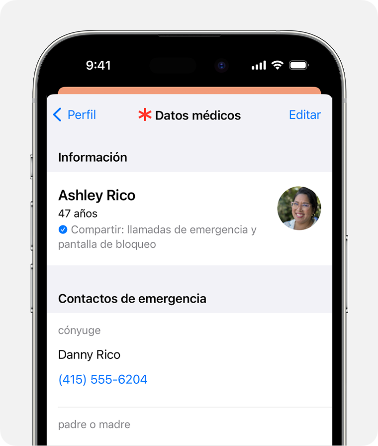 Configura tus datos médicos para compartir la información de tu salud con los servicios de emergencia.