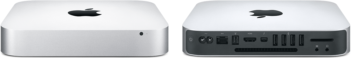 الجانب الأمامي والخلفي لجهاز Mac mini (منتصف 2011).