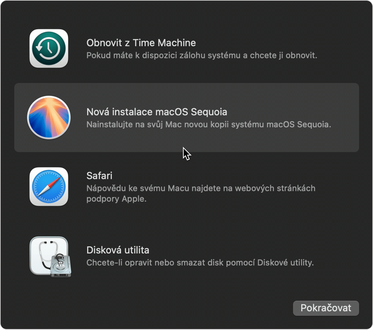 Seznam utilit v Zotavení macOS