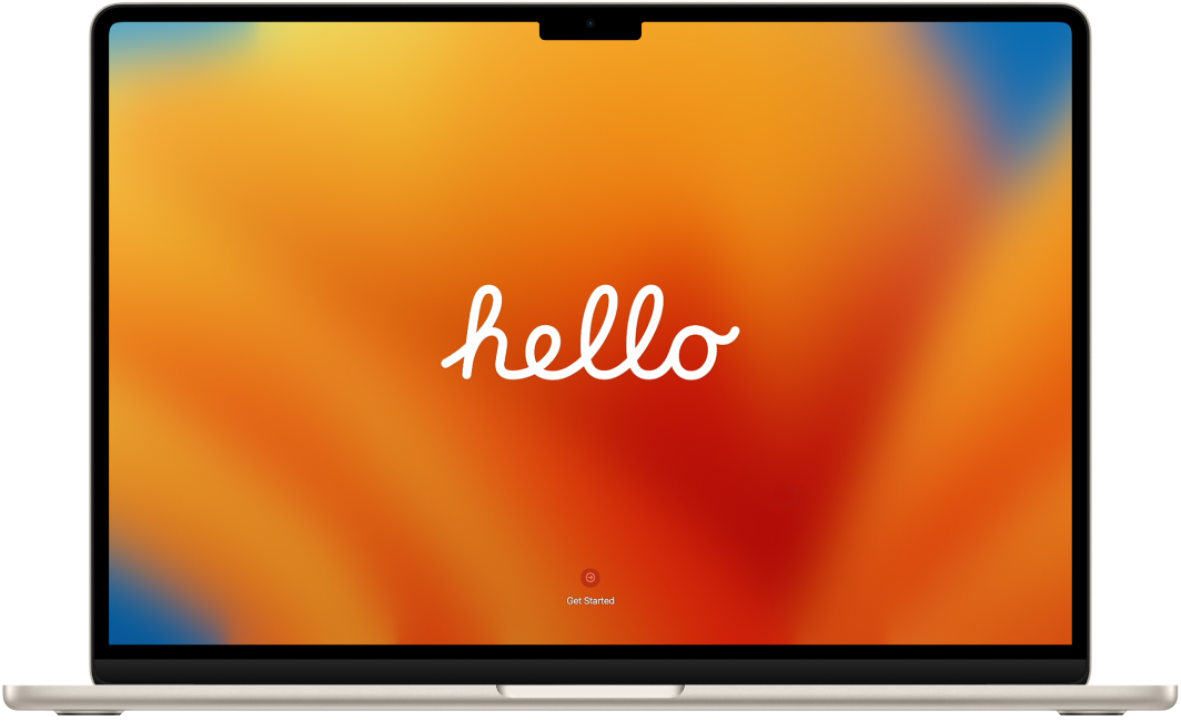 An open MacBook Air with the word โhelloโ on the screen.