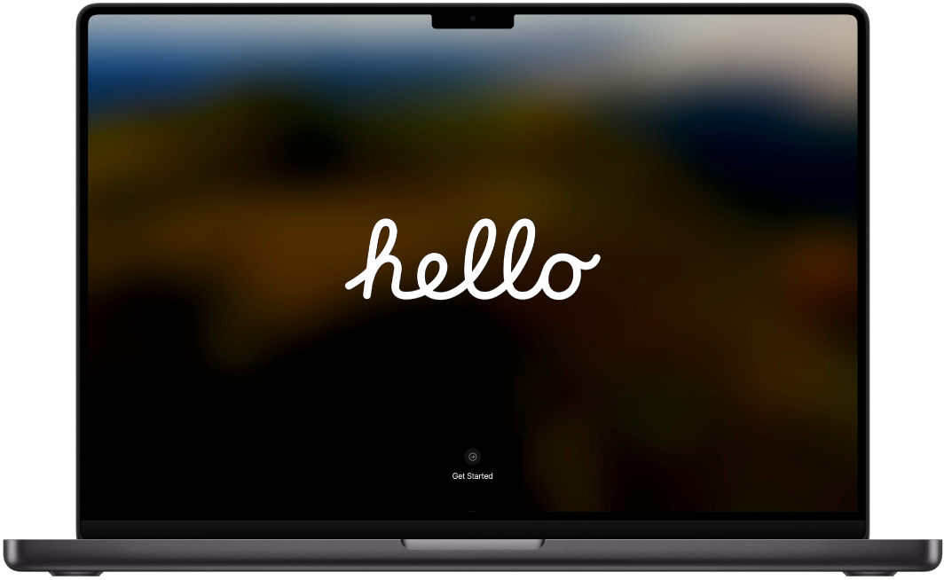 An open MacBook Pro with the word โhelloโ on the screen.