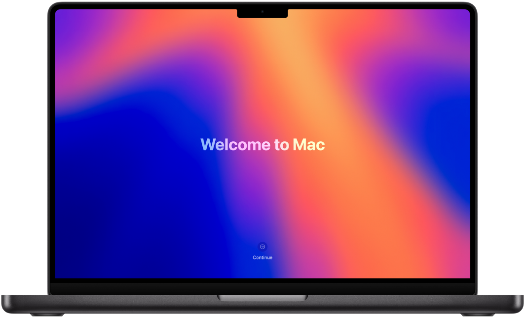 Een geopende MacBook Pro met "Welkom bij de Mac " op het scherm.