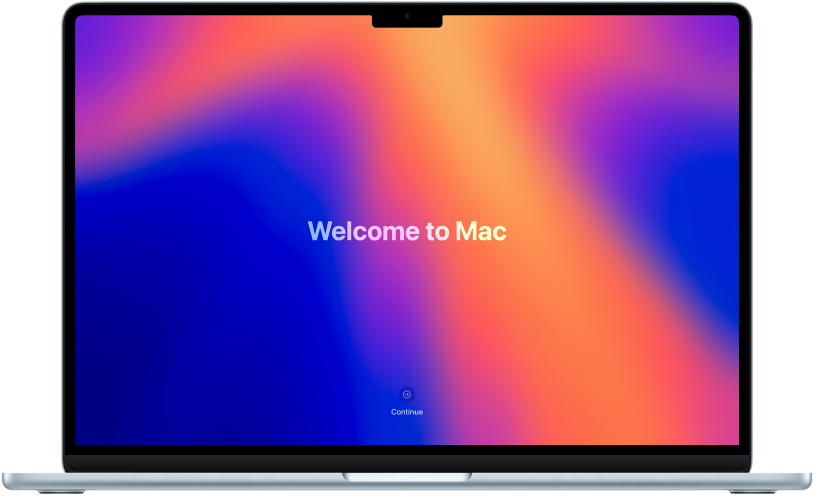 An open MacBook Air with the word โhelloโ and a button that reads โGet Startedโ on the screen.