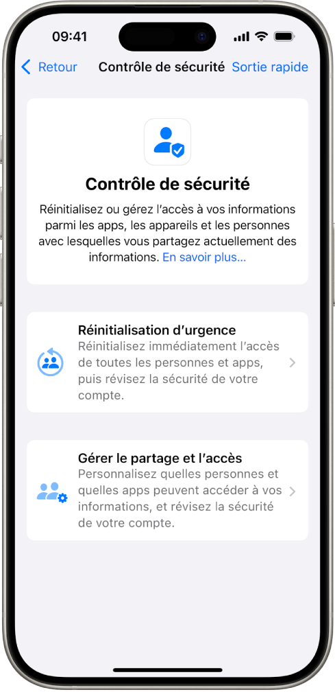 Un iPhone qui affiche lâĂ©cran ContrĂŽle de sĂ©curitĂ©.