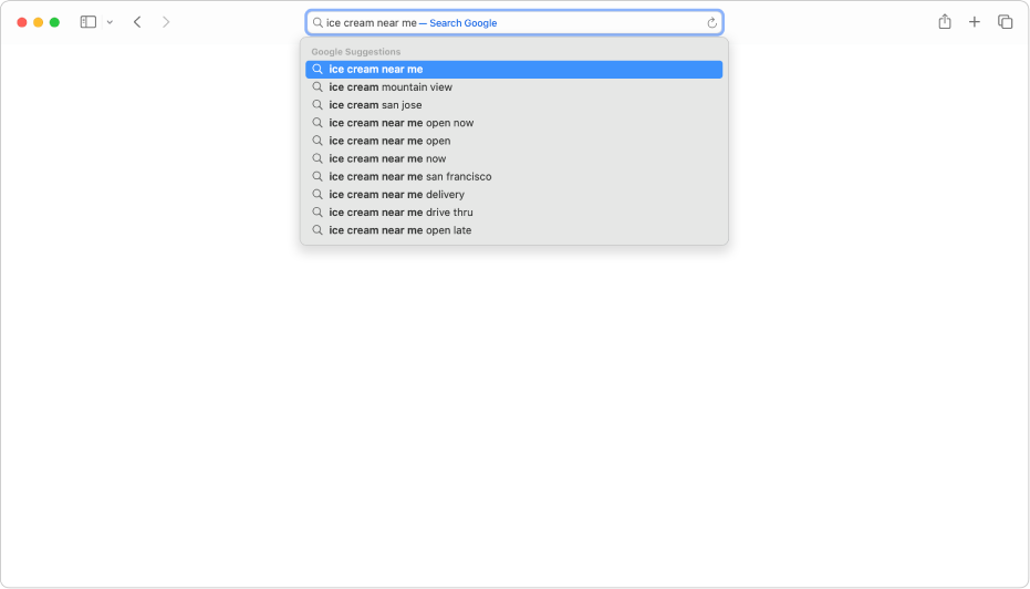 The Safari Smart Search field, where you can enter a websiteβs name or URL.