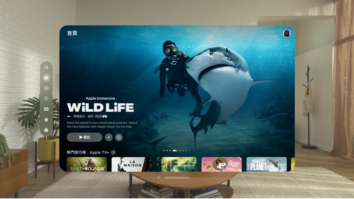 Apple TV App 在 Apple Vision Pro 上顯示