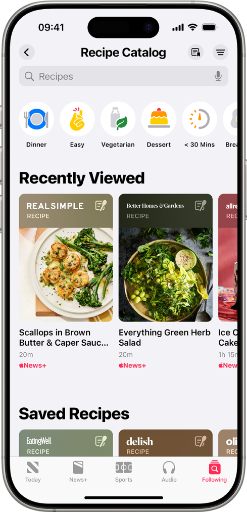Rezeptsuche in Apple News+.