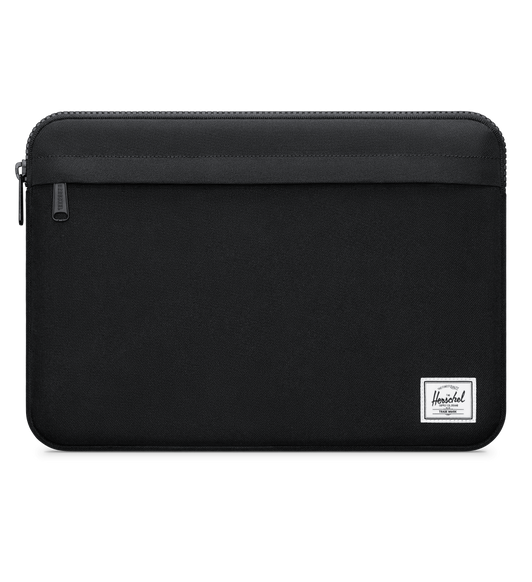 The Herschel Supply Anchor Sleeve for MacBook features a top zip, a front zip pocket and the company logo at the lower right
