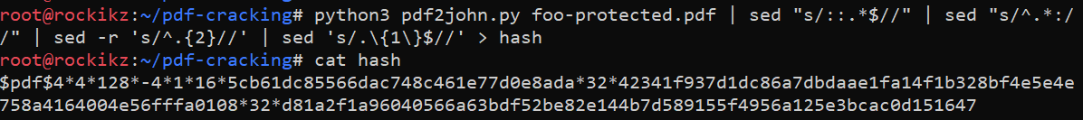 Extracting PDF password hash using pdf2john