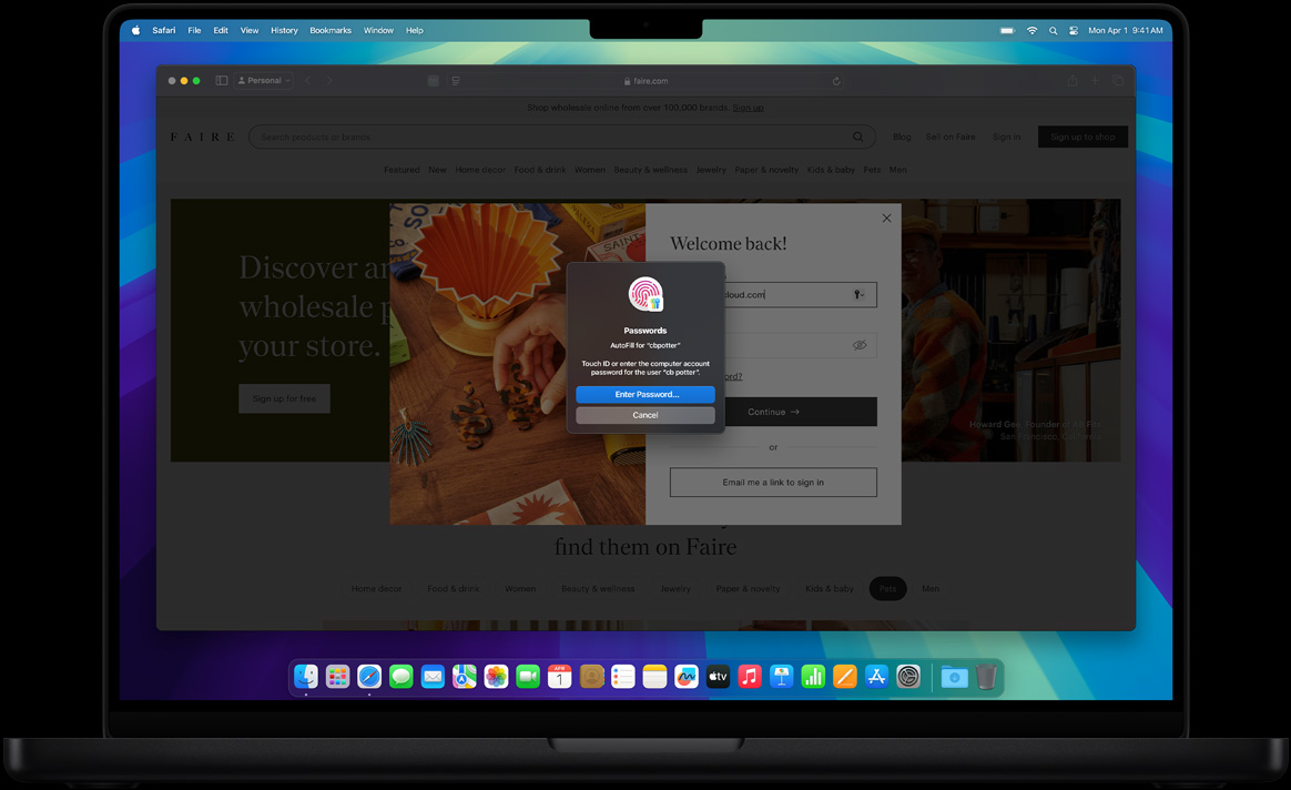 A Safari a Touch ID hasznĂĄlatĂĄra szĂłlĂtja fel a felhasznĂĄlĂłt, aki egy webhelyre prĂłbĂĄl bejelentkezni.