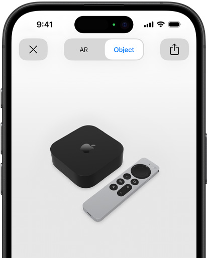 Billede, der viser Apple TV 4K på augmented reality-skærm på iPhone.