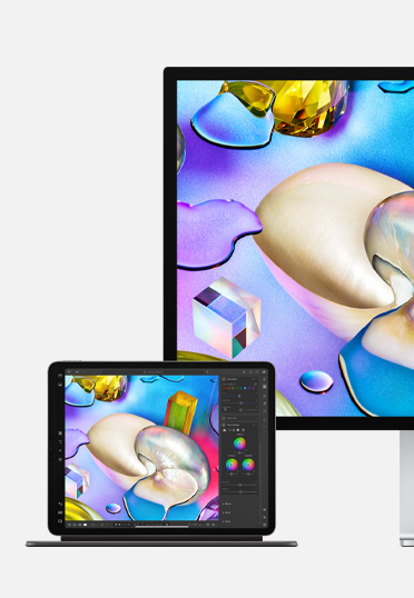 Een iPad en een Studio Display met hetzelfde kunstwerk.