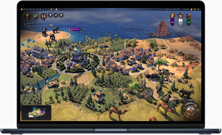 Écran d’un MacBook Air affichant un jeu vidéo pour montrer les capacités de la puce M4