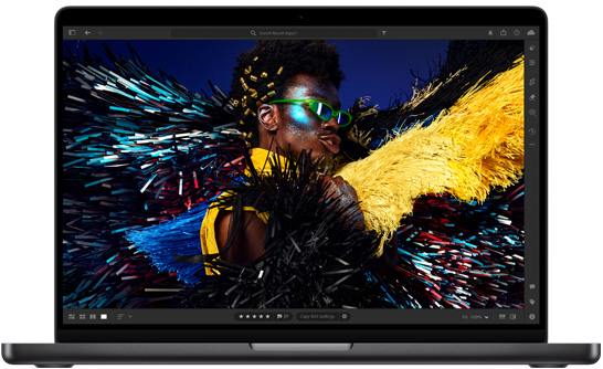 Imagen de un MacBook Pro de 14 pulgadas que destaca la pantalla Liquid Retina XDR