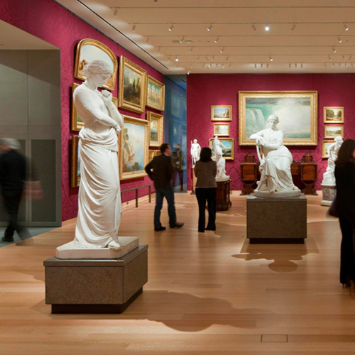 Visitors in โThe Salonโ gallery at the Museum of Fine Arts, Boston. Penny and Jeff Vinik Gallery Photograph ยฉ Museum of Fine Arts, Boston